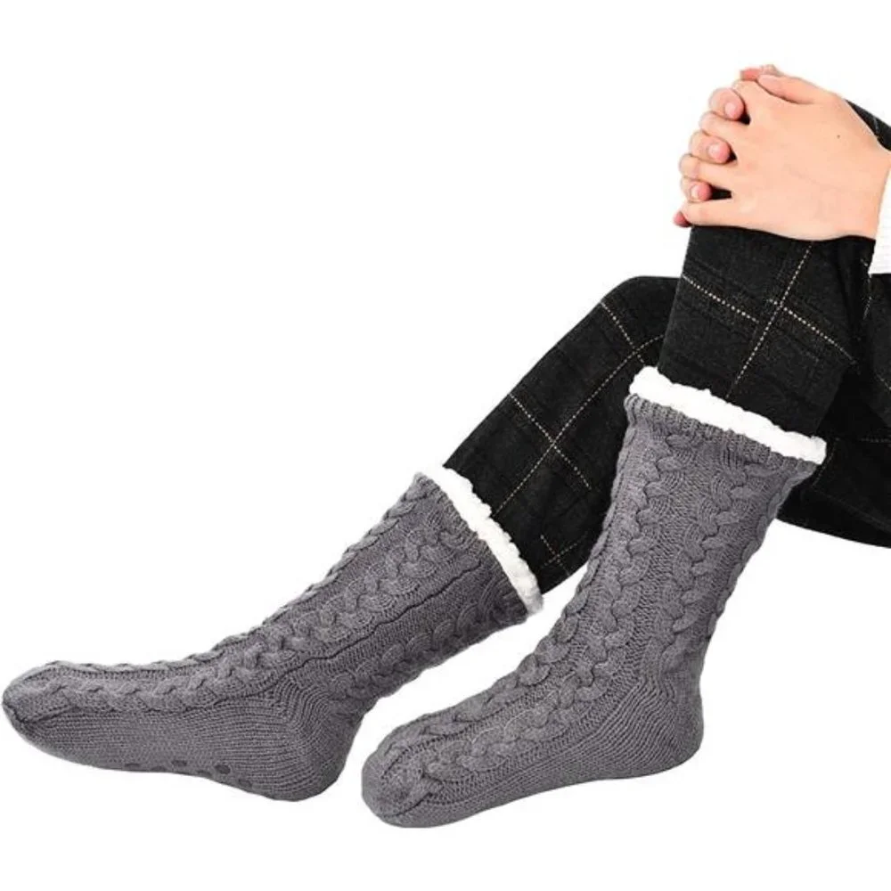 2 Pairs Women's Warm Slipper Socks Fuzzy Fleece-lined Non Slip Socks